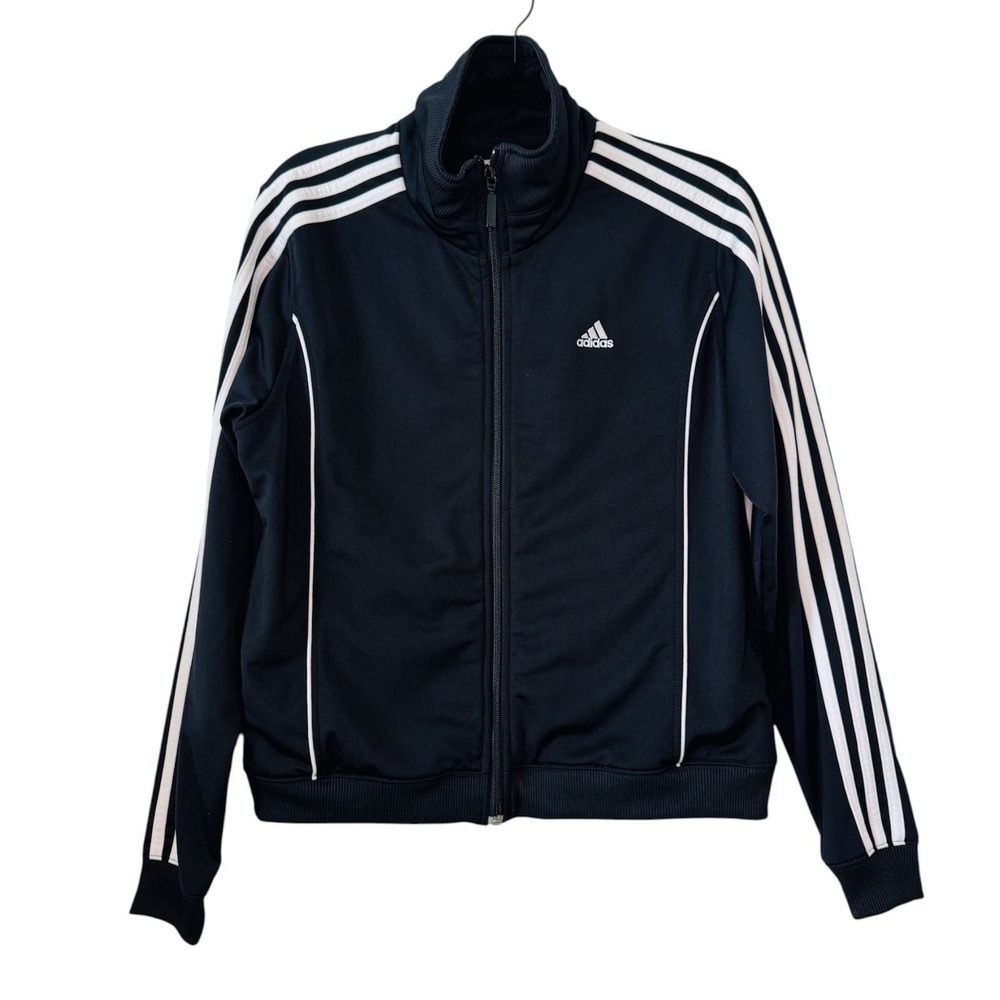 Vintage Adidas Womens 3-Stripe Track Jacket Size M Black White Y2K Sporty Retro